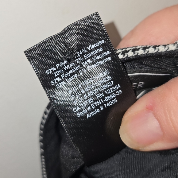 Aritzia Babaton Walker Belted Houndstooth Slim Check Trouser Pant Black White 0 - Picture 9 of 9